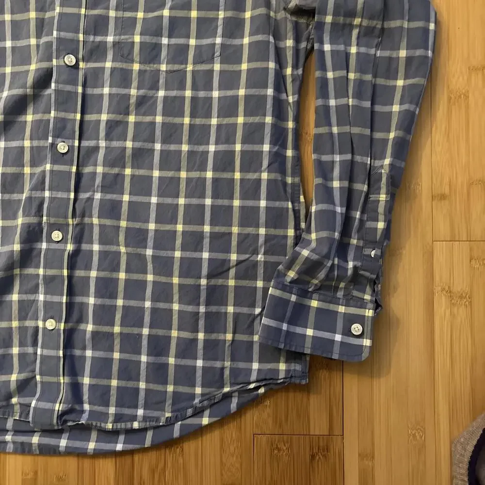 Banana Republic Mens Button Shirt Large Blue Check Slim Fit Soft Wash Casual
